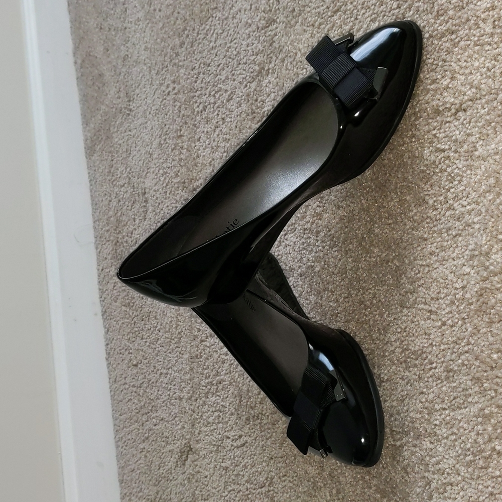Kelly & Katie Black Faux Patent Leather Wedge Heels Size 7